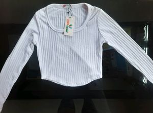 White Ribbed Long Sleeve Top