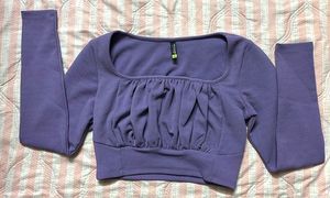 Purple Square Neck Long Sleeve Crop Top