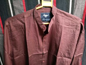 Maroon Mandarin Collar Shirt Men