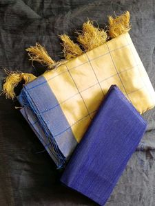 Elegant Beige &amp; Blue Saree
