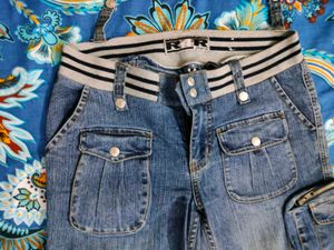 Cargo Jeans with striped waist (Stretchable)