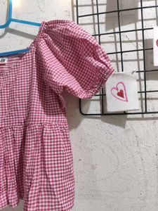 Pink Gingham Puff Sleeve Top