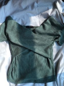 ribbed cross off shoulder top
