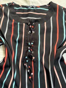 Striped Lace-Up Top