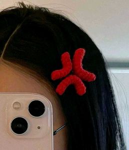 Fuzzy Red Anime Angry Mark Hair Clip💢Set -2