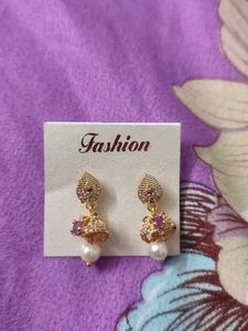 Pearl Jhumka Earrings - Gold Tone