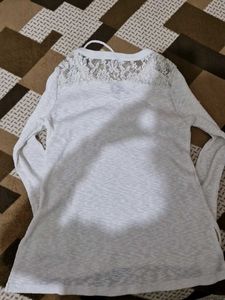 White Lace Detail Long Sleeve Top