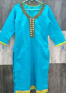 Sky Blue &amp; NEON Green Silk Salwar Suit Set