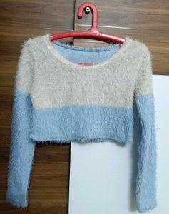 Cozy Blue & Off White Crop Sweater