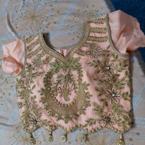 Peach &amp; Gold Embroidered Dress