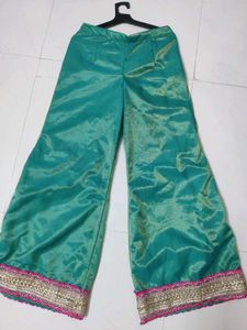 Teal Palazzo Pants with Embroidery