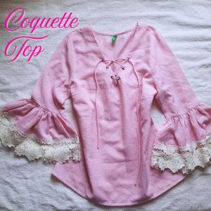 Pink Coquette Top with Lacy Bell Sleeves