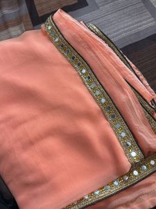 Peach Saree with Mirrored Border