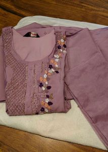 Lavender Embroidered Kurti Set