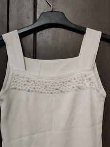 Off White Pearl Detail Top