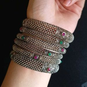 Silver Oxidised Bangle Set (6 Bangles)