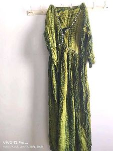 Green Tie-Dye Mirror Work Kurta
