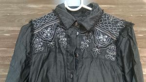 Embroidered Black Button-Down Shirt