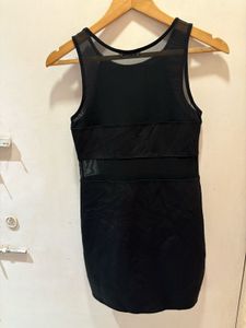 Mesh Panel Black Mini Dress