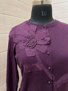 korean imported Elegant dark Purple floral Cardiga