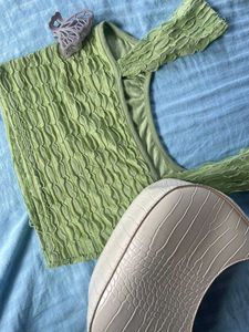 Green textured crop top
