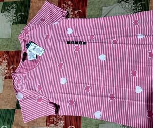 Pink Striped Heart Print Night Dress