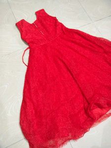 Beautiful Sparkling Red Net Gown for Functions