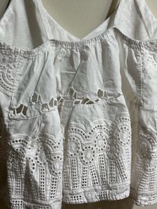 White Cute Peplum Top Embroidered