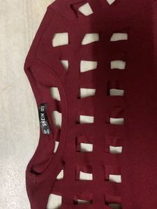 Burgundy Cutout Long Sleeve Dress
