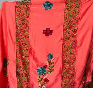 Coral Pink Saree with Floral Embroidery + Blouse