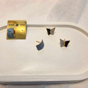 Sparkly Butterfly & Geometric Earring Set