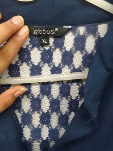 Blue Kurta With Net Pattern At Back Side