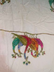 A Multicolour Peacock Print Thread Work Kurta