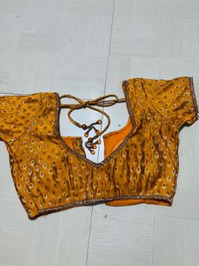 Mustard Brocade Back-Tie Blouse