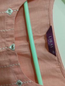 Peach Mirror Work Kurta