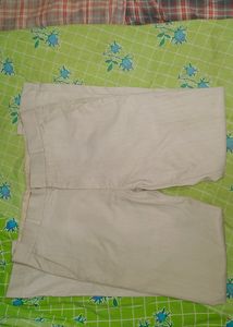Beige Self Printed Straight Fit Formal Pants Wome