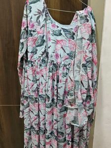 Floral Print Dress with Dupatta