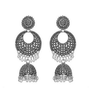 White Oxidised Jhumka Earrings