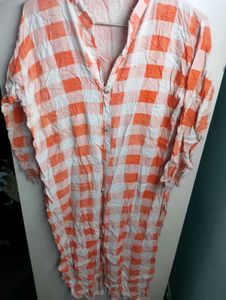 Orange &amp; White Plaid Button-Down