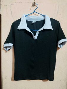Cute Black Polo Crop Top