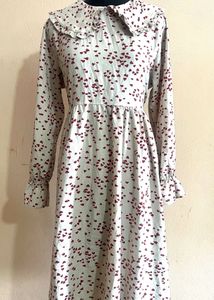 Heart Print Ruffle Collar Dress