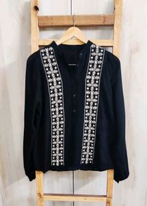 Black Embroidery Work Cotton Top Size-38