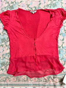 Funky Red Button-Down Top