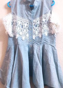 Light Grey Lace Embroided, Cold Shoulder Top