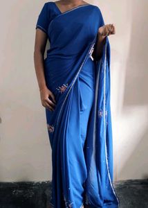 Blue handmade Saree With Blouse