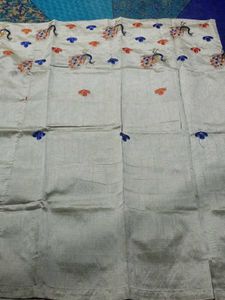 Silk Saree with Peacock Embroidery