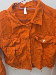 Orange Cropped Denim Jacket