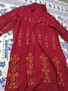 Maroon Embroidered Kurta
