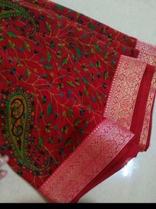 Elegant Red Paisley Saree