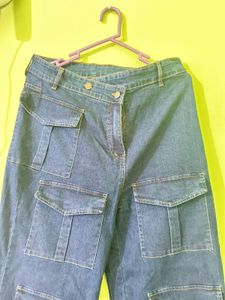 Women Blue Cargo Straight Jeans